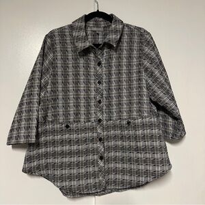 Habitat Clothes To Live In Women Gray Button Down 3/4 Sleeve Lagenlook Blouse M